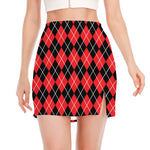 Black And Red Argyle Pattern Print Side Slit Mini Skirt