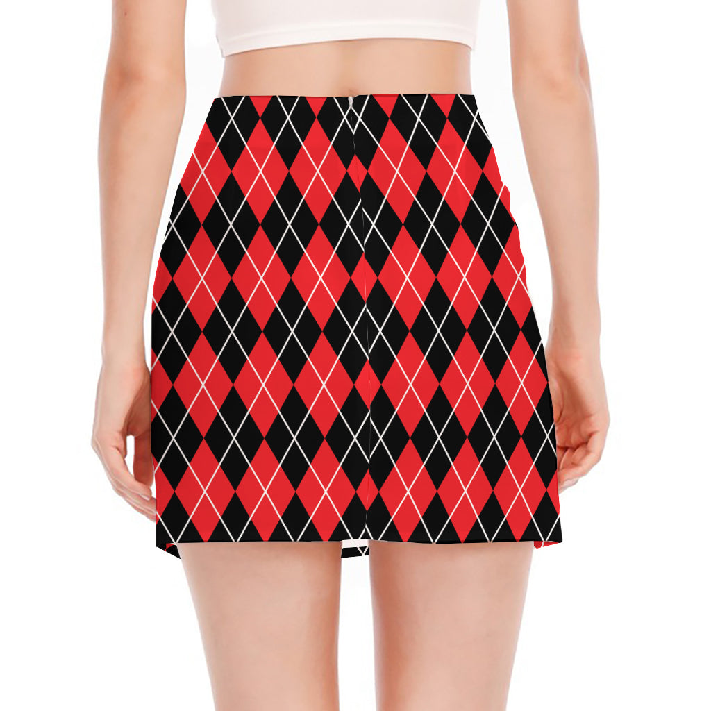 Black And Red Argyle Pattern Print Side Slit Mini Skirt