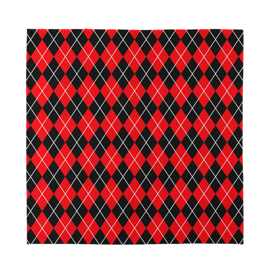 Black And Red Argyle Pattern Print Silk Bandana