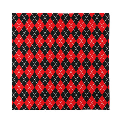 Black And Red Argyle Pattern Print Silk Bandana