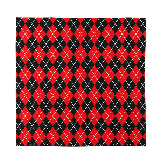 Black And Red Argyle Pattern Print Silk Bandana