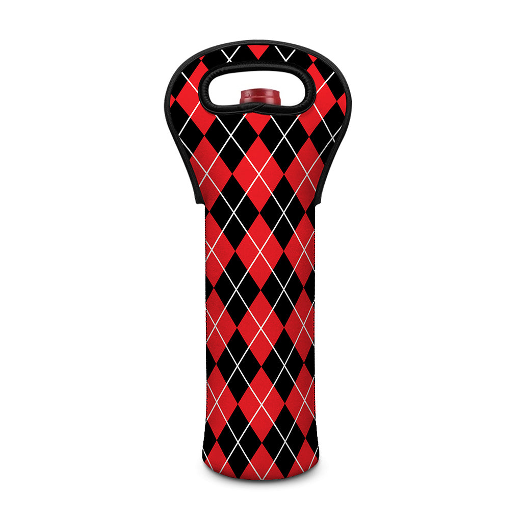 Black And Red Argyle Pattern Print Single Neoprene Wine Tote