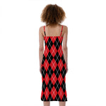 Black And Red Argyle Pattern Print Slim Fit Midi Cami Dress