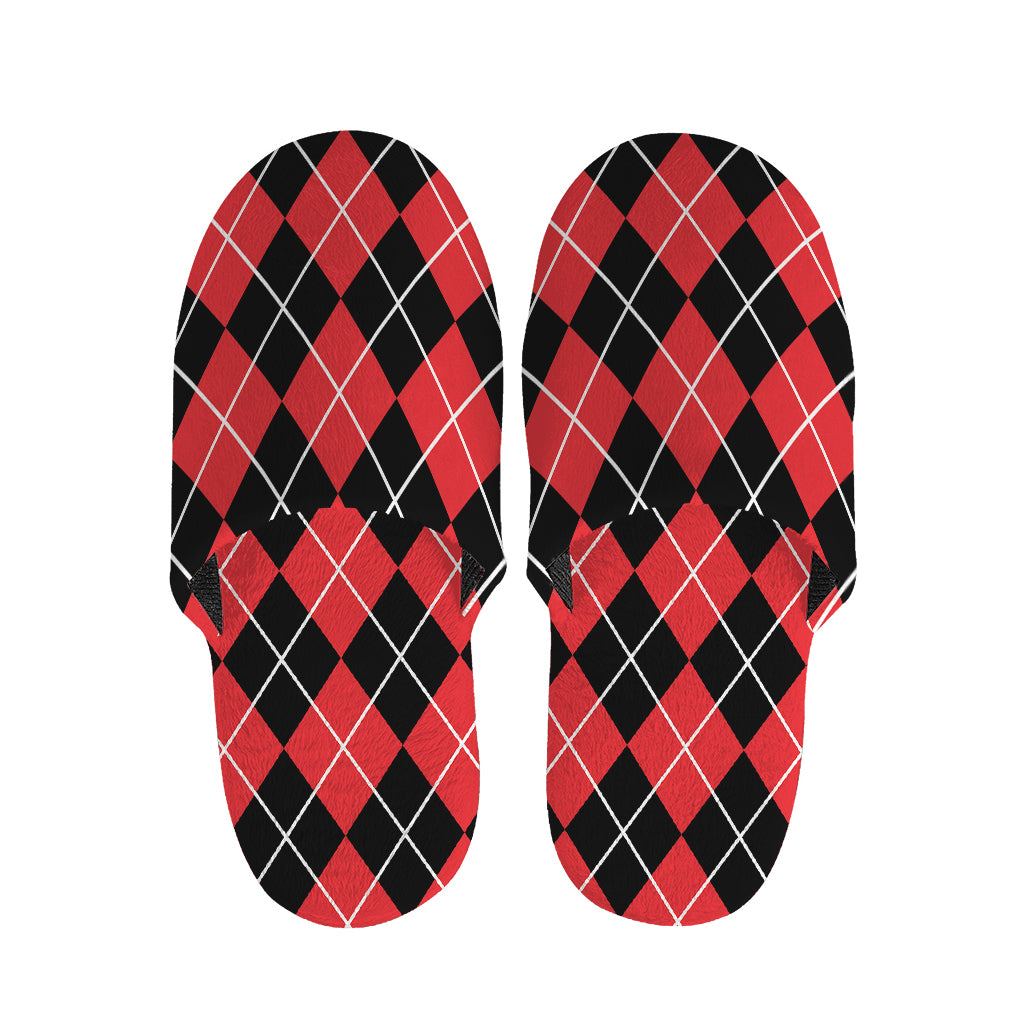 Black And Red Argyle Pattern Print Slippers