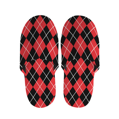 Black And Red Argyle Pattern Print Slippers