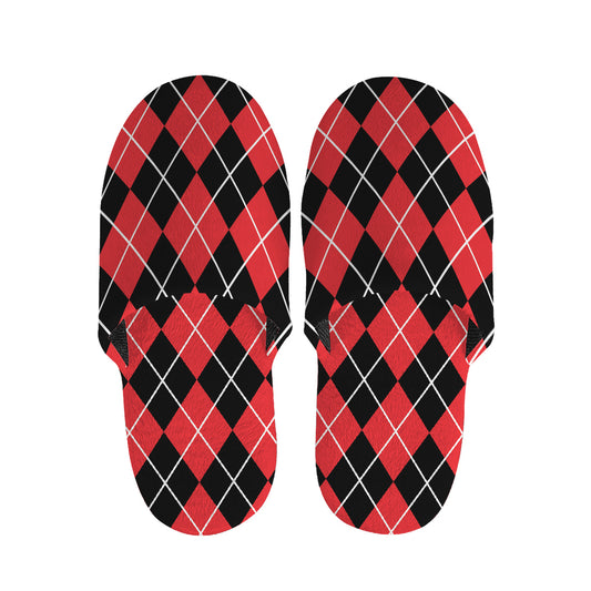 Black And Red Argyle Pattern Print Slippers