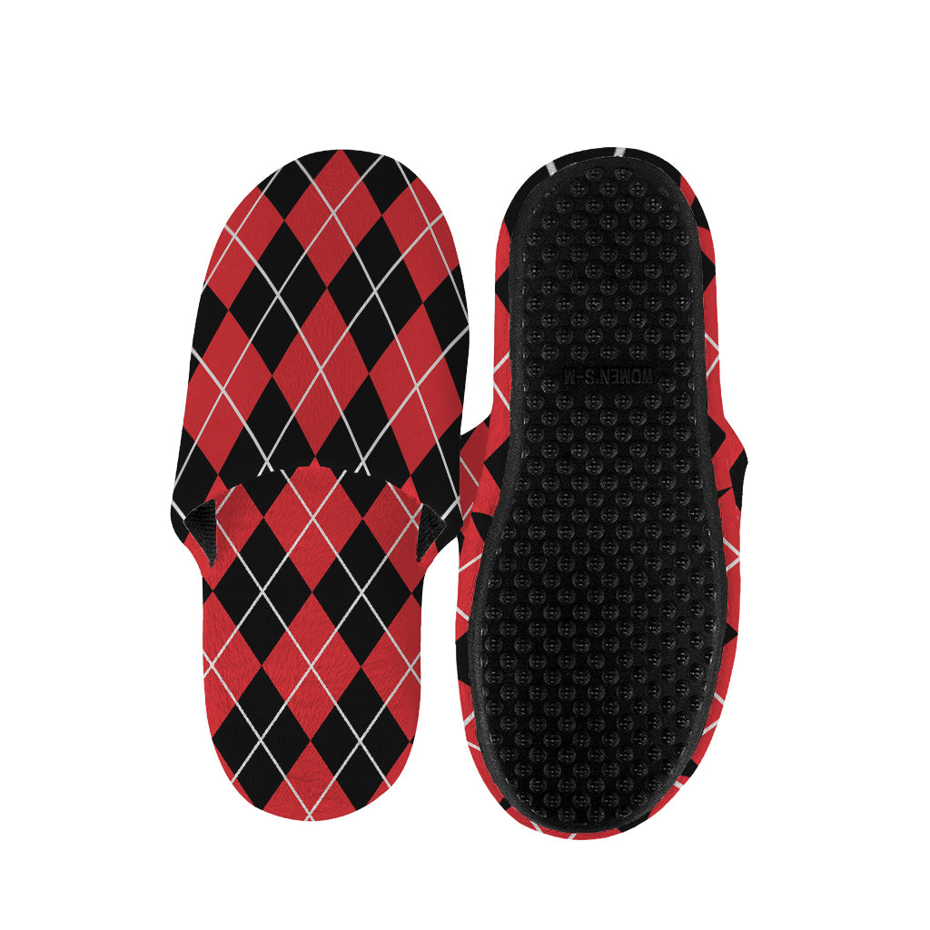 Black And Red Argyle Pattern Print Slippers