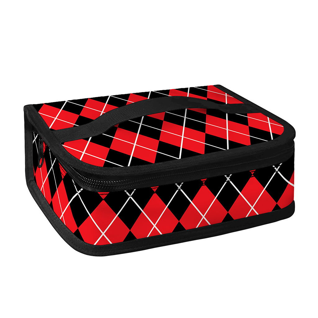 Black And Red Argyle Pattern Print Small Lunch Bag