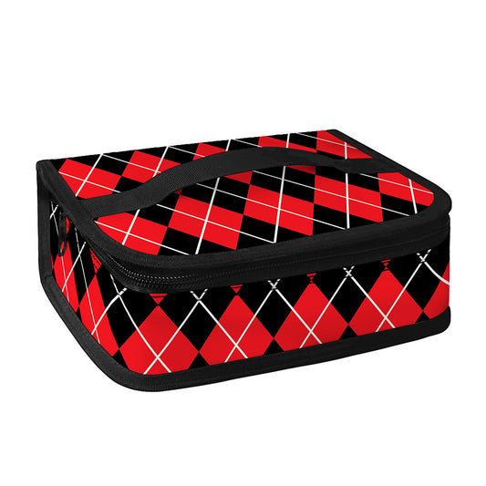 Black And Red Argyle Pattern Print Small Lunch Bag