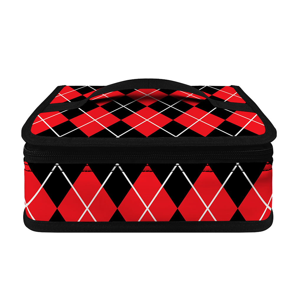 Black And Red Argyle Pattern Print Small Lunch Bag