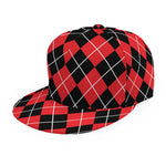 Black And Red Argyle Pattern Print Snapback Cap