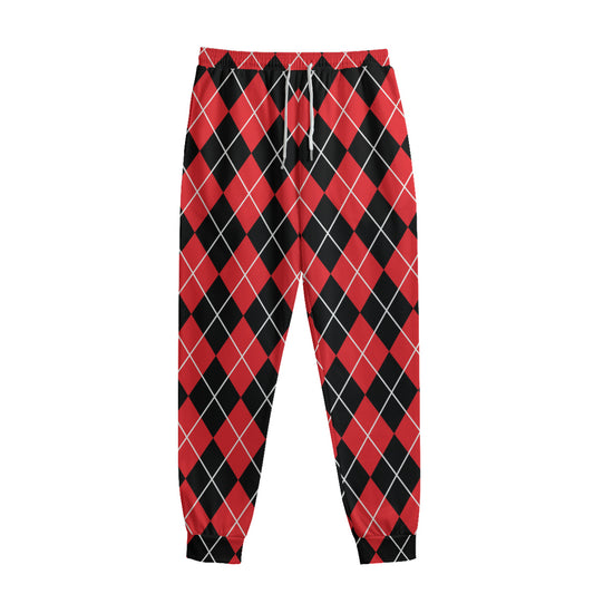Black And Red Argyle Pattern Print Sweatpants
