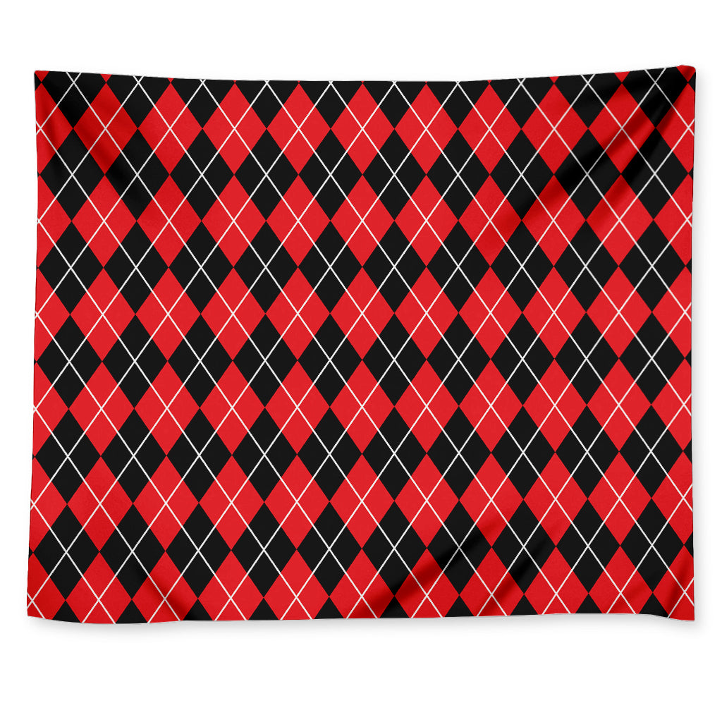 Black And Red Argyle Pattern Print Tapestry