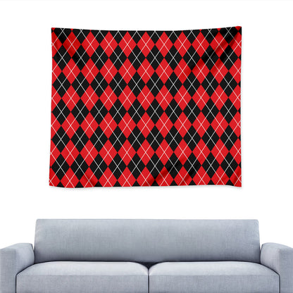 Black And Red Argyle Pattern Print Tapestry