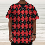 Black And Red Argyle Pattern Print Textured Short Sleeve Shirt