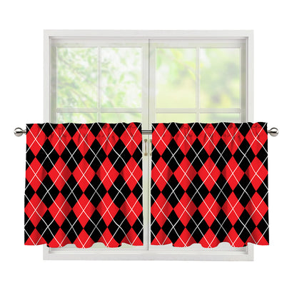 Black And Red Argyle Pattern Print Tier Curtains