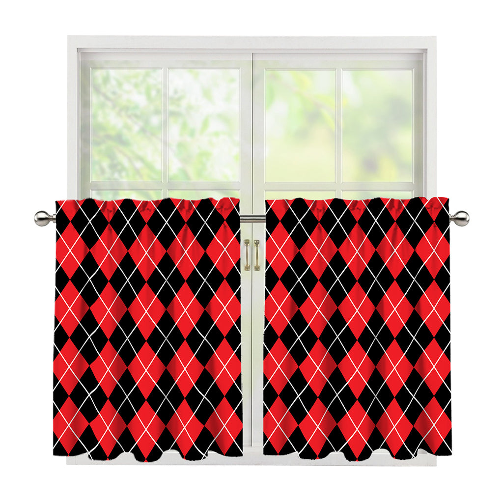 Black And Red Argyle Pattern Print Tier Curtains