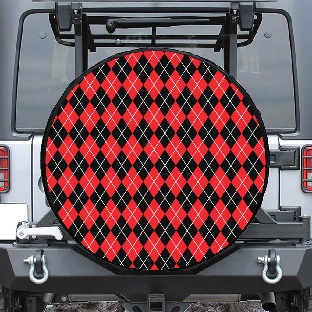 Black And Red Argyle Pattern Print Tire Cover