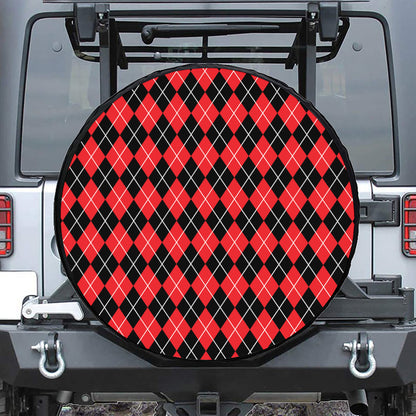Black And Red Argyle Pattern Print Tire Cover