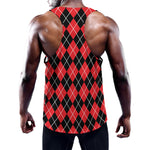 Black And Red Argyle Pattern Print Training Tank Top