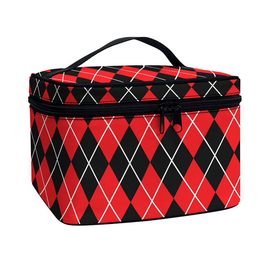 Black And Red Argyle Pattern Print Travel Makeup Bag