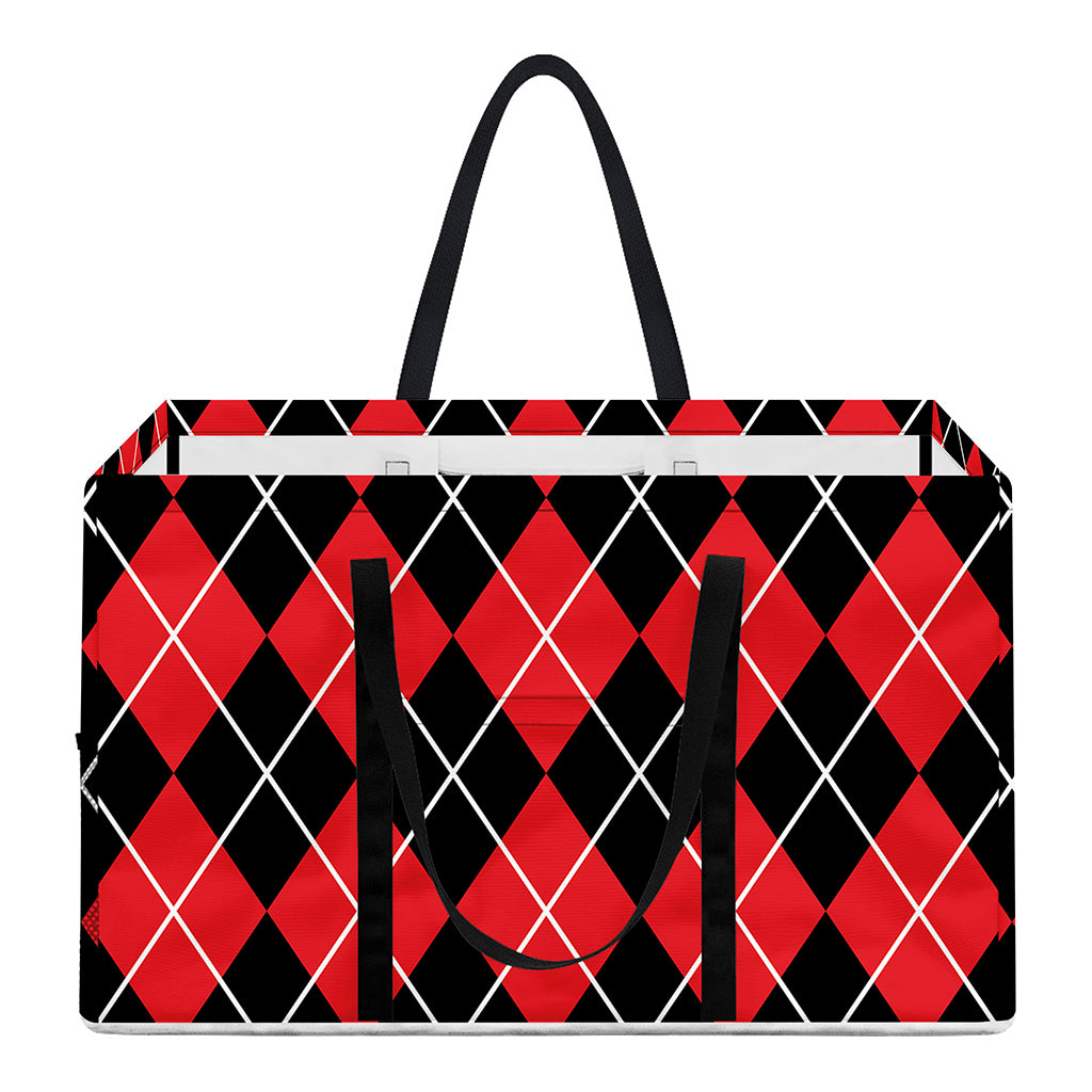 Black And Red Argyle Pattern Print Utility Tote Bag