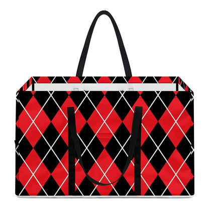 Black And Red Argyle Pattern Print Utility Tote Bag