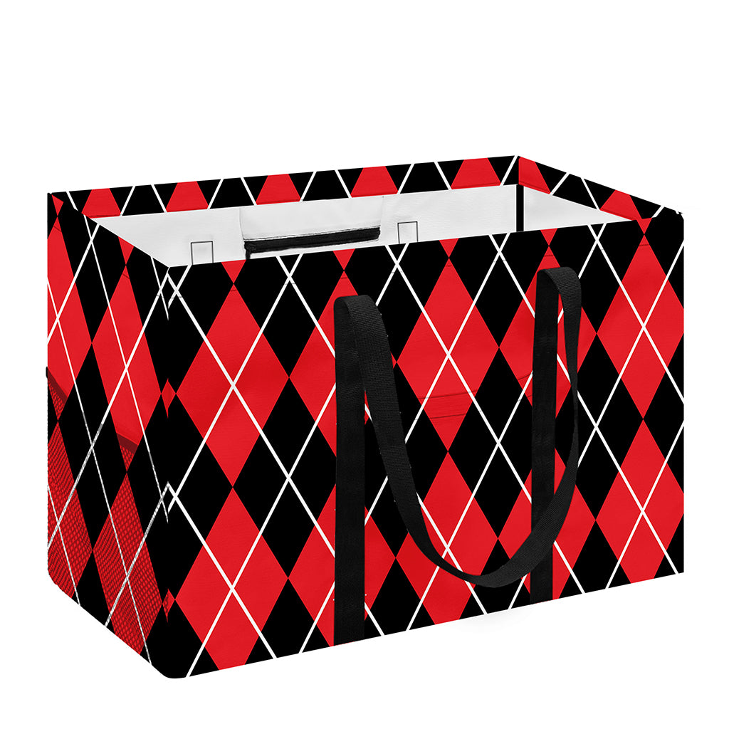 Black And Red Argyle Pattern Print Utility Tote Bag