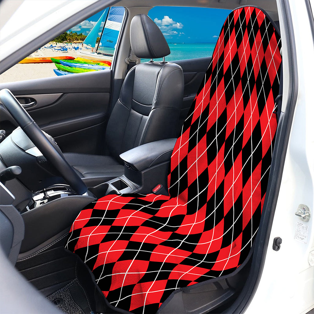 Black And Red Argyle Pattern Print Waterproof Car Seat Cover