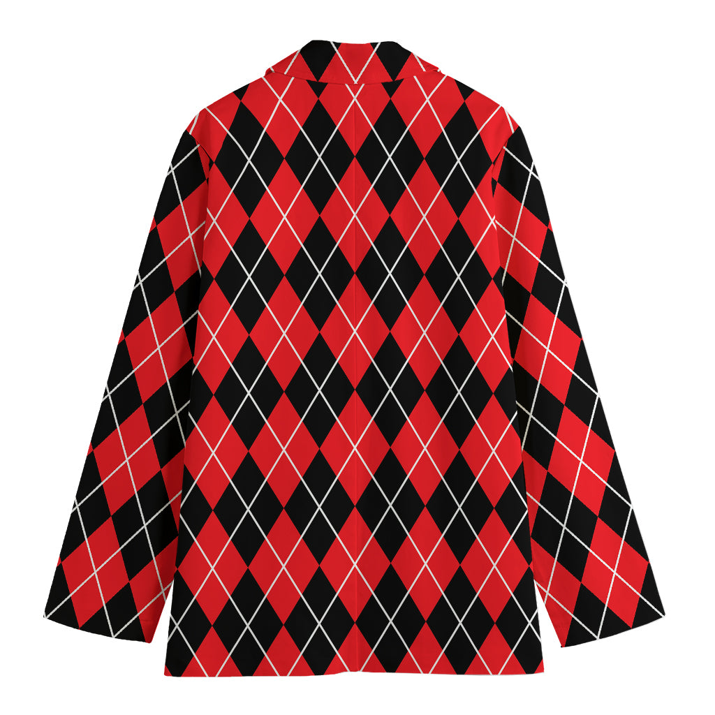Black And Red Argyle Pattern Print Women's Blazer