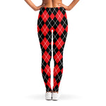 Black And Red Argyle Pattern Print Women's Leggings