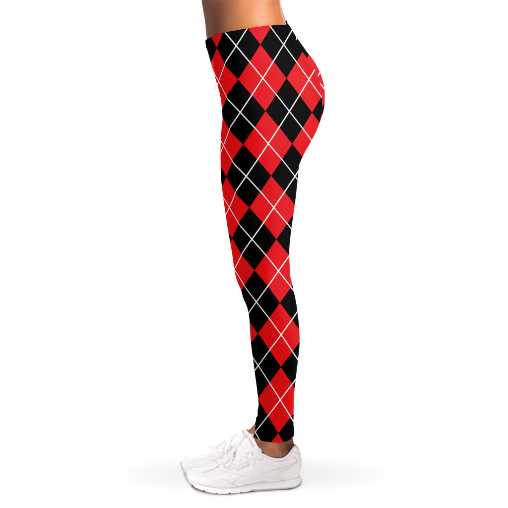 Black And Red Argyle Pattern Print Women's Leggings