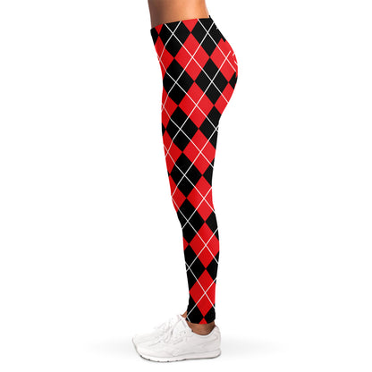 Black And Red Argyle Pattern Print Women's Leggings