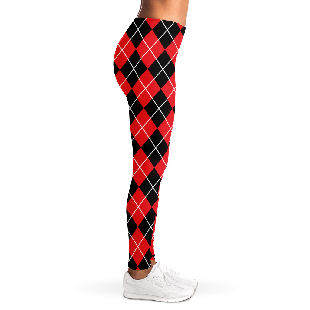 Black And Red Argyle Pattern Print Women's Leggings
