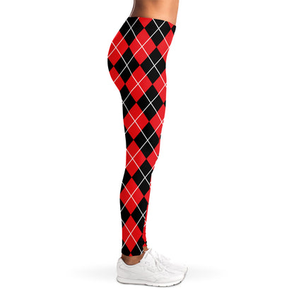 Black And Red Argyle Pattern Print Women's Leggings