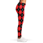 Black And Red Argyle Pattern Print Women's Leggings