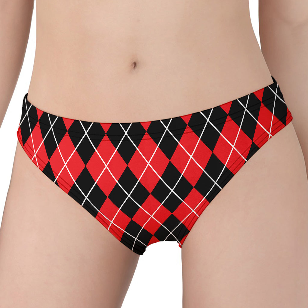 Black And Red Argyle Pattern Print Women's Panties