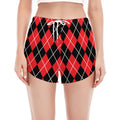 Black And Red Argyle Pattern Print Women's Split Running Shorts