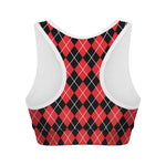 Black And Red Argyle Pattern Print Women's Sports Bra