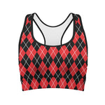 Black And Red Argyle Pattern Print Women's Sports Bra