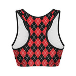 Black And Red Argyle Pattern Print Women's Sports Bra