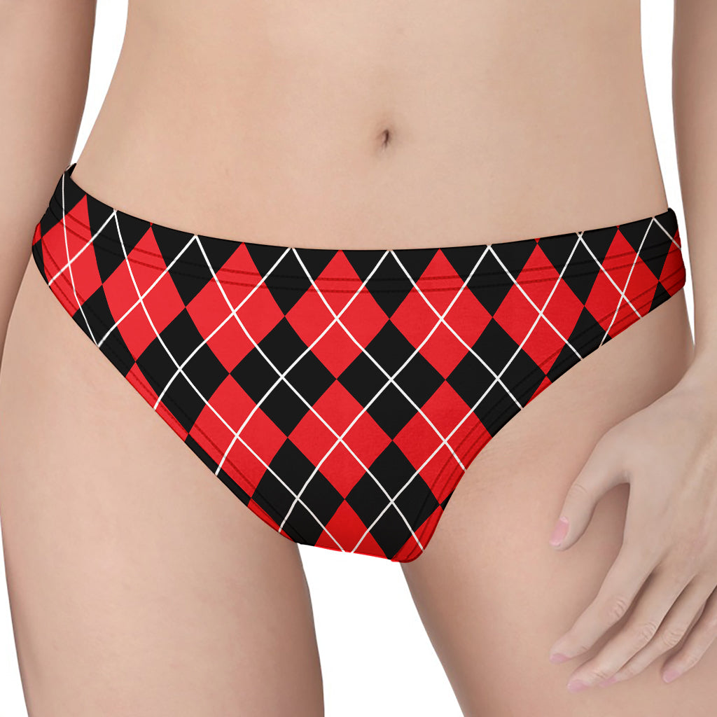 Black And Red Argyle Pattern Print Women's Thong