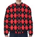 Black And Red Argyle Pattern Print Zip Sleeve Bomber Jacket