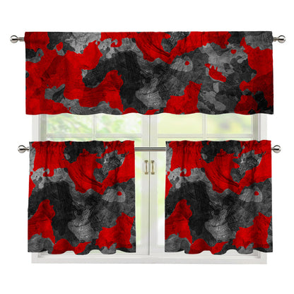 Black And Red Camouflage Print 3 Piece Kitchen Curtains