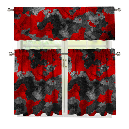 Black And Red Camouflage Print 3 Piece Kitchen Curtains