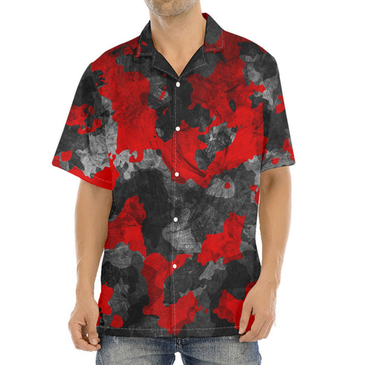 Black And Red Camouflage Print Aloha Shirt