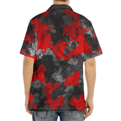 Black And Red Camouflage Print Aloha Shirt