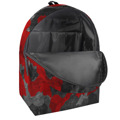 Black And Red Camouflage Print Backpack
