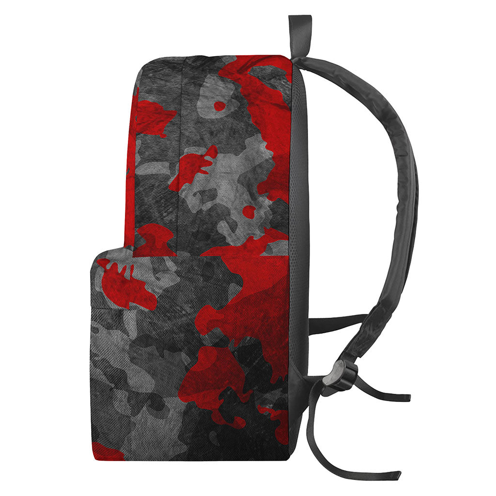 Black And Red Camouflage Print Backpack