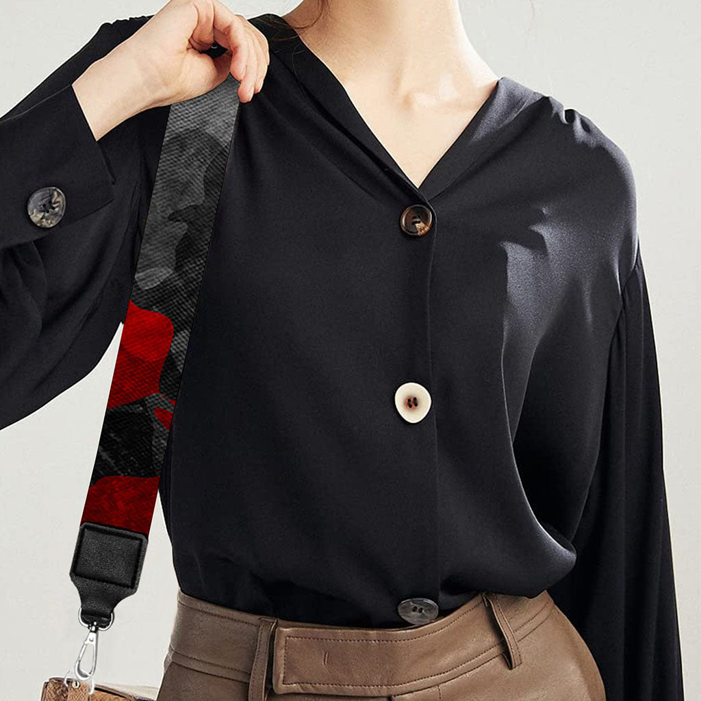 Black And Red Camouflage Print Bag Strap